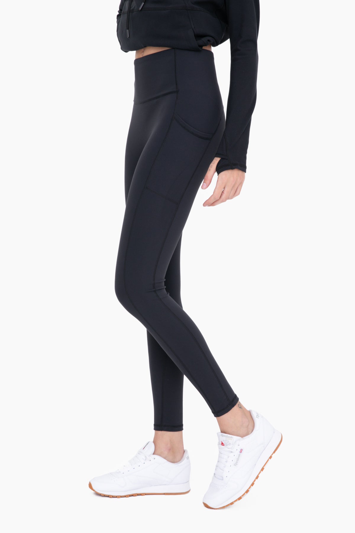 Mono B Bronze Newport No Front Seam Lycra Blend Swoop Leggings In Black-Leggings-Mono B-Deja Nu Boutique, Women's Fashion Boutique in Lampasas, Texas