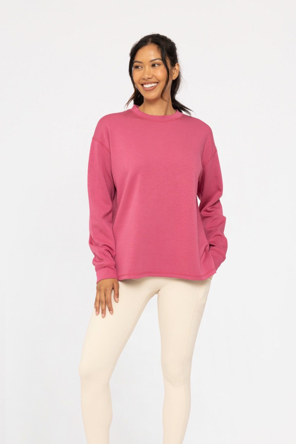 Mono B Elevated Oversized Crew Neck Tunic In Soft Magenta-Tops-Mono B-Deja Nu Boutique, Women's Fashion Boutique in Lampasas, Texas