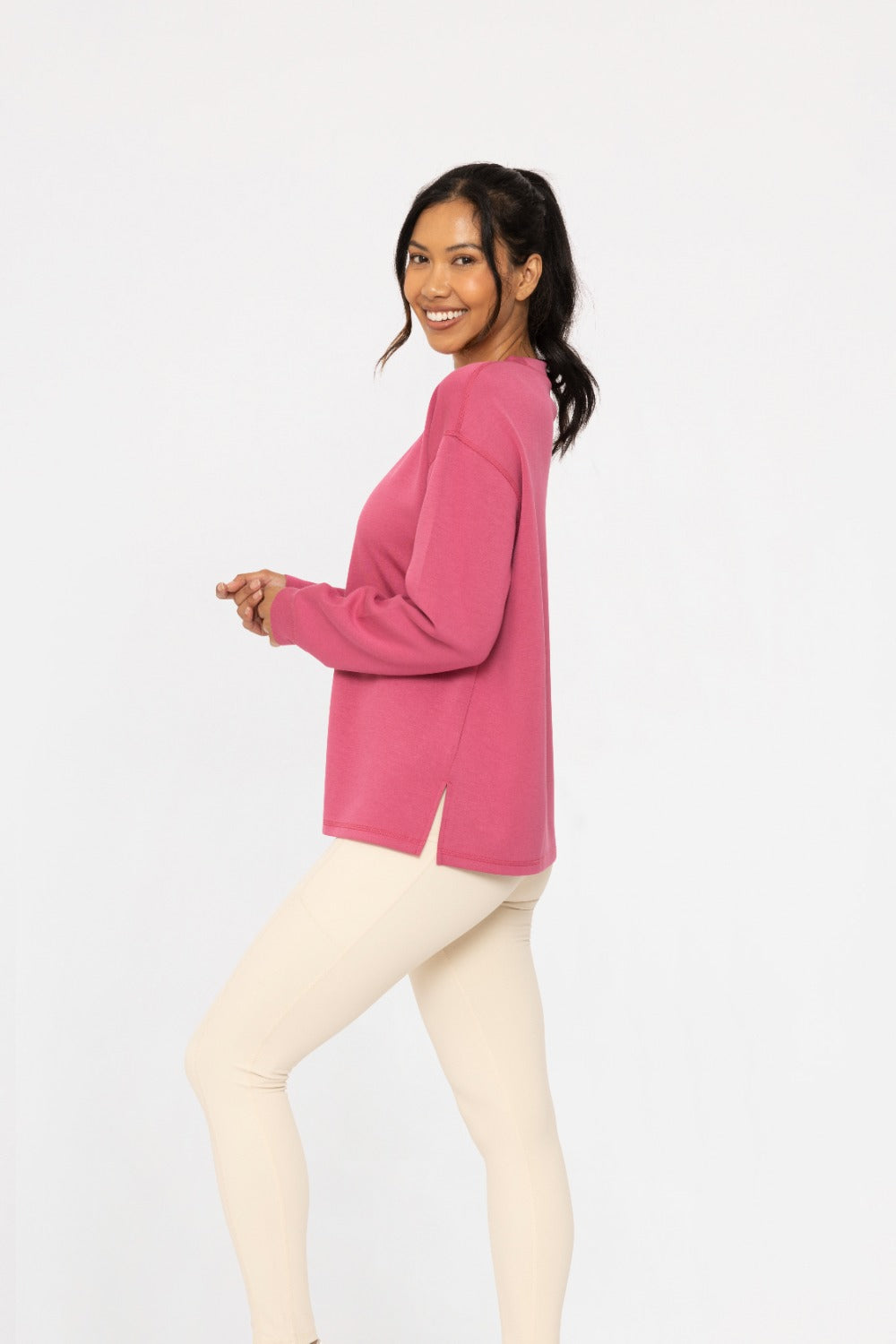 Mono B Elevated Oversized Crew Neck Tunic In Soft Magenta-Tops-Mono B-Deja Nu Boutique, Women's Fashion Boutique in Lampasas, Texas