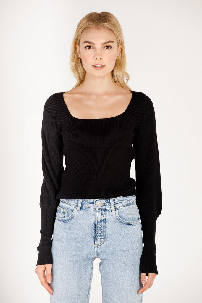 Moodie Square Neck Sweater In Black-Sweaters-Moodie-Deja Nu Boutique, Women's Fashion Boutique in Lampasas, Texas