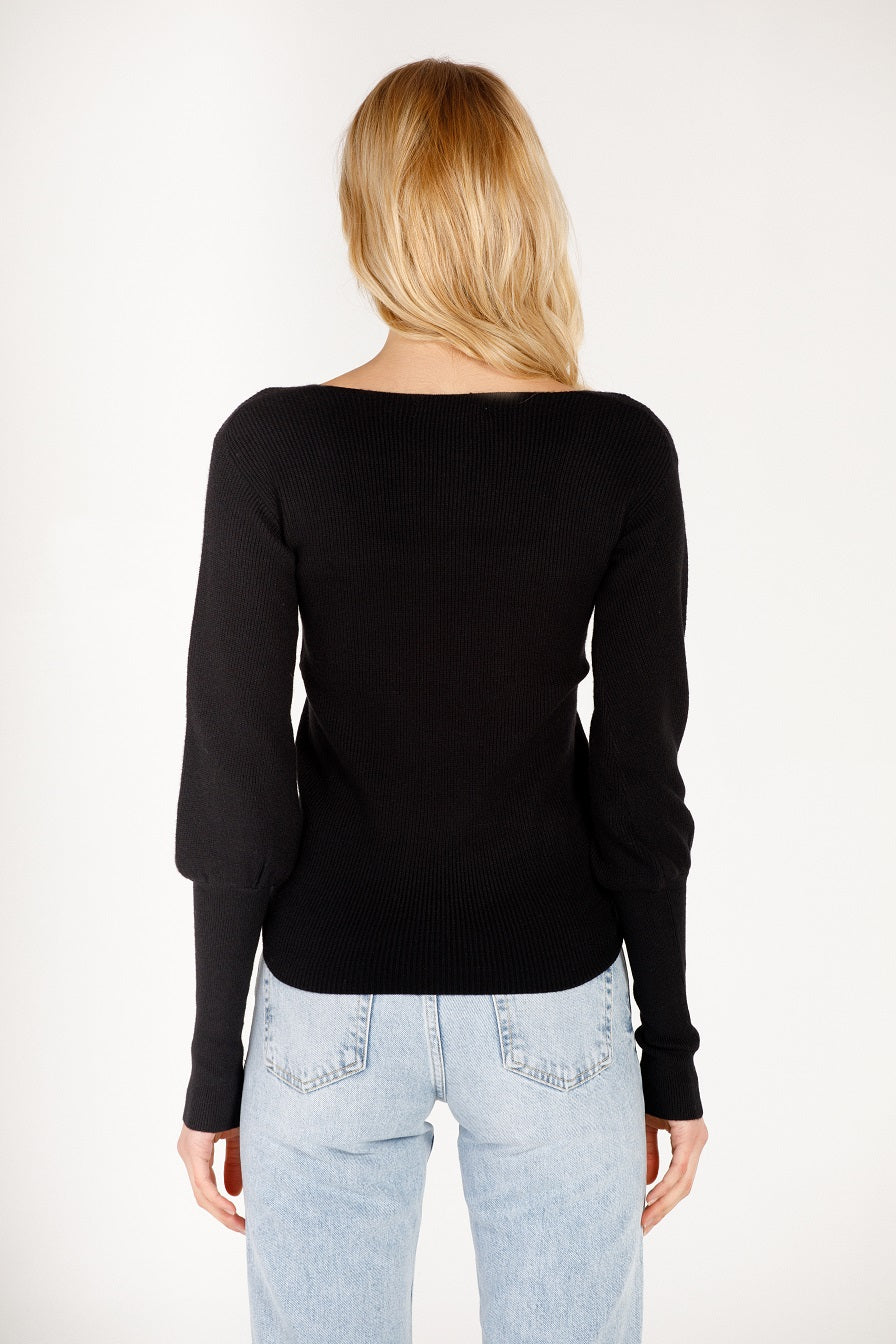 Moodie Square Neck Sweater In Black-Sweaters-Moodie-Deja Nu Boutique, Women's Fashion Boutique in Lampasas, Texas