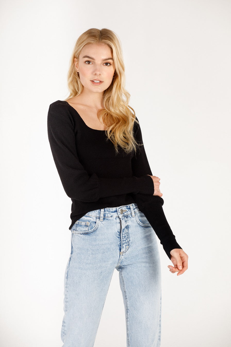 Moodie Square Neck Sweater In Black-Sweaters-Moodie-Deja Nu Boutique, Women's Fashion Boutique in Lampasas, Texas