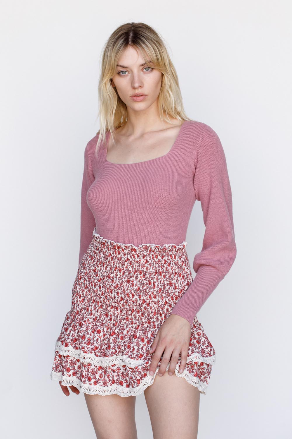 Moodie Square Neck Sweater In Nude Pink-Sweaters-Moodie-Deja Nu Boutique, Women's Fashion Boutique in Lampasas, Texas