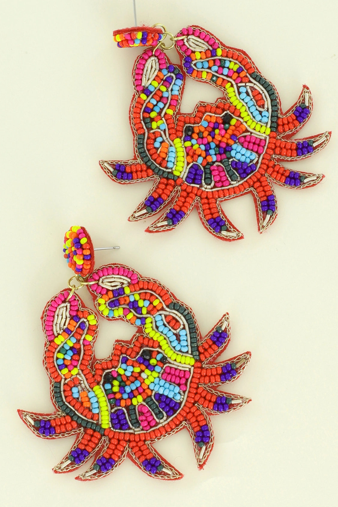 Multicolor Red Crab Seed Bead Dangle Earrings-Earrings-Deja Nu Tx-Deja Nu Boutique, Women's Fashion Boutique in Lampasas, Texas