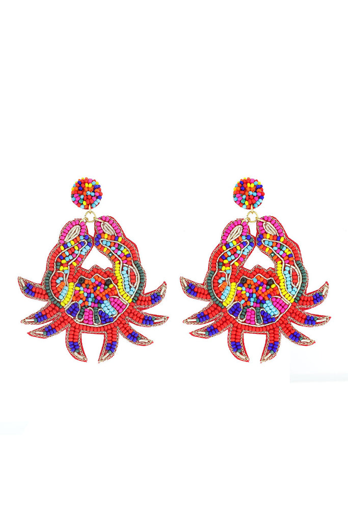 Multicolor Red Crab Seed Bead Dangle Earrings-Earrings-Deja Nu Tx-Deja Nu Boutique, Women's Fashion Boutique in Lampasas, Texas