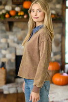 Mystree Denim Collar Washed Polo Shirt In Washed Brown-Tops-mystree-Deja Nu Boutique, Women's Fashion Boutique in Lampasas, Texas