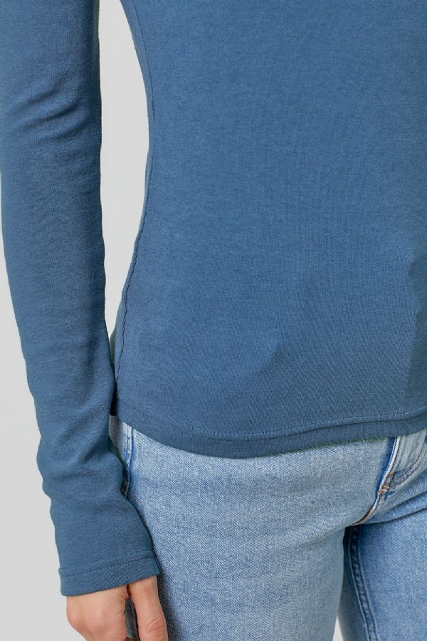 Mystree Mock Neck Long Sleeve Top In Blue-Sweaters-Mystree-Deja Nu Boutique, Women's Fashion Boutique in Lampasas, Texas