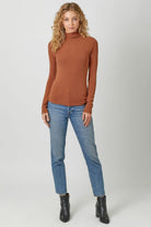 Mystree Mock Neck Long Sleeve Top In Sunset-Sweaters-Mystree-Deja Nu Boutique, Women's Fashion Boutique in Lampasas, Texas