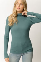 Mystree Ribbed Mock Neck Turtleneck In Teal-Tops-Mystree-Deja Nu Boutique, Women's Fashion Boutique in Lampasas, Texas