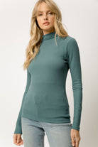 Mystree Ribbed Mock Neck Turtleneck In Teal-Tops-Mystree-Deja Nu Boutique, Women's Fashion Boutique in Lampasas, Texas