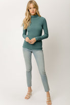 Mystree Ribbed Mock Neck Turtleneck In Teal-Tops-Mystree-Deja Nu Boutique, Women's Fashion Boutique in Lampasas, Texas