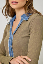 Mystree Washed Two Tone Thermal Button Down Top In Washed Ash-Tops-Mystree-Deja Nu Boutique, Women's Fashion Boutique in Lampasas, Texas