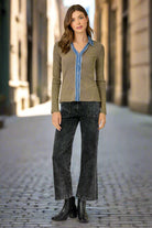 Mystree Washed Two Tone Thermal Button Down Top In Washed Ash-Tops-Mystree-Deja Nu Boutique, Women's Fashion Boutique in Lampasas, Texas