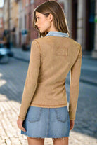 Mystree Washed Two Tone Thermal Button Down Top In Washed Camel-Tops-mystree-Deja Nu Boutique, Women's Fashion Boutique in Lampasas, Texas