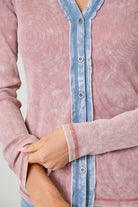 Mystree Washed Two Tone Thermal Button Down Top In Washed Rose-Tops-Mystree-Deja Nu Boutique, Women's Fashion Boutique in Lampasas, Texas