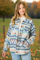 Mystree Blue Mix Aztec Button-Up Shacket-Shackets-mystree-Deja Nu Boutique, Women's Fashion Boutique in Lampasas, Texas