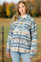 Mystree Blue Mix Aztec Button-Up Shacket-Shackets-mystree-Deja Nu Boutique, Women's Fashion Boutique in Lampasas, Texas
