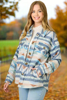 Mystree Blue Mix Aztec Button-Up Shacket-Shackets-mystree-Deja Nu Boutique, Women's Fashion Boutique in Lampasas, Texas