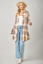 Mystree Washed Ivory Plaid Shirt Dress with Rolled Sleeves-Dresses-mystree-Deja Nu Boutique, Women's Fashion Boutique in Lampasas, Texas