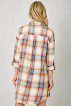Mystree Washed Ivory Plaid Shirt Dress with Rolled Sleeves-Dresses-mystree-Deja Nu Boutique, Women's Fashion Boutique in Lampasas, Texas