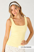 NIKIBIKI Pale Banana Lace Textured Seamless Square Neck Tank Top with Built-In Bra-Camis/Tanks-NIKIBIKI-Deja Nu Boutique, Women's Fashion Boutique in Lampasas, Texas