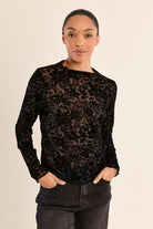 Molly Bracken Black Floral Burnout Velvet Sheer Top-Tops-Molly Bracken-Deja Nu Boutique, Women's Fashion Boutique in Lampasas, Texas