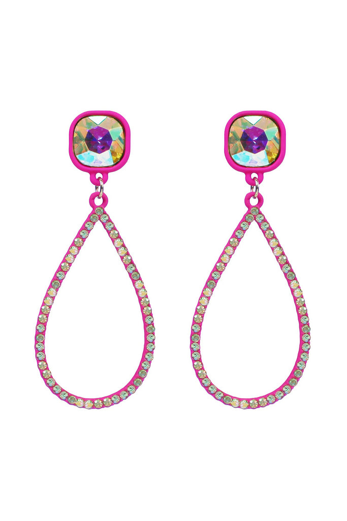 Neon Pink Dangle Rhinestone Teardrop Earring With Glass Stone Post-Earrings-Deja Nu-Deja Nu Boutique, Women's Fashion Boutique in Lampasas, Texas