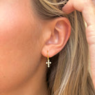 Nikki Smith Crystal Cross Huggie Earrings Waterproof Silver-Earrings-Nikki Smith-Deja Nu Boutique, Women's Fashion Boutique in Lampasas, Texas