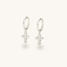 Nikki Smith Crystal Cross Huggie Earrings Waterproof Silver-Earrings-Nikki Smith-Deja Nu Boutique, Women's Fashion Boutique in Lampasas, Texas