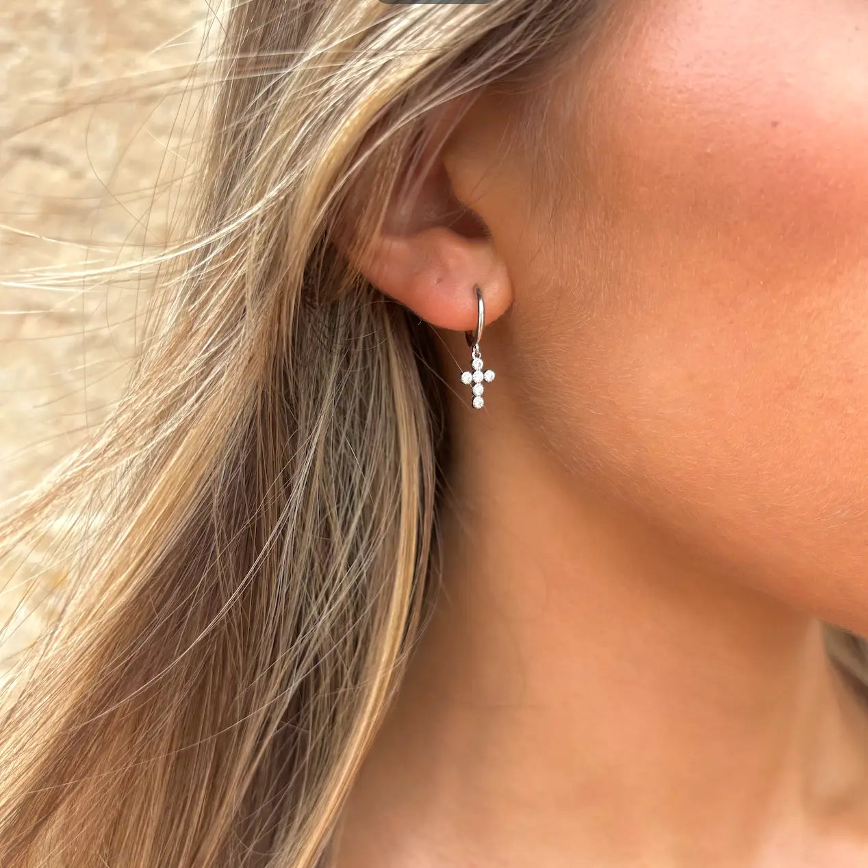 Nikki Smith Crystal Cross Huggie Earrings Waterproof Silver-Earrings-Nikki Smith-Deja Nu Boutique, Women's Fashion Boutique in Lampasas, Texas