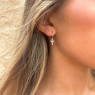 Nikki Smith Crystal Cross Huggie Earrings Waterproof Silver-Earrings-Nikki Smith-Deja Nu Boutique, Women's Fashion Boutique in Lampasas, Texas