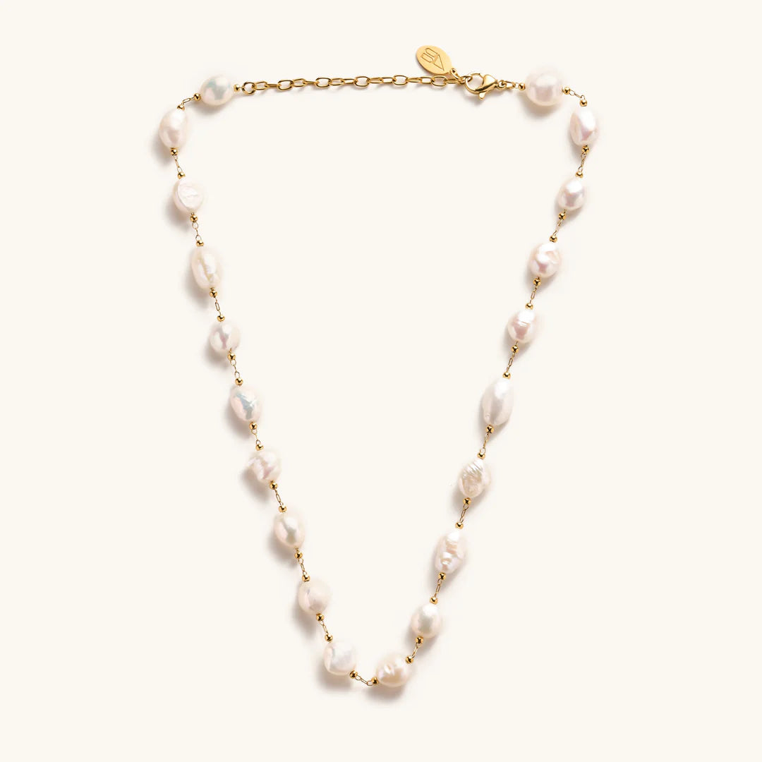 Nikki Smith Lucia Pearl Choker Waterproof Gold-Necklaces-Nikki Smith-Deja Nu Boutique, Women's Fashion Boutique in Lampasas, Texas