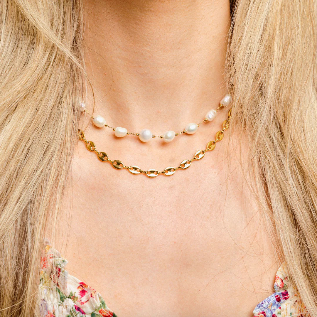 Nikki Smith Lucia Pearl Choker Waterproof Gold-Necklaces-Nikki Smith-Deja Nu Boutique, Women's Fashion Boutique in Lampasas, Texas