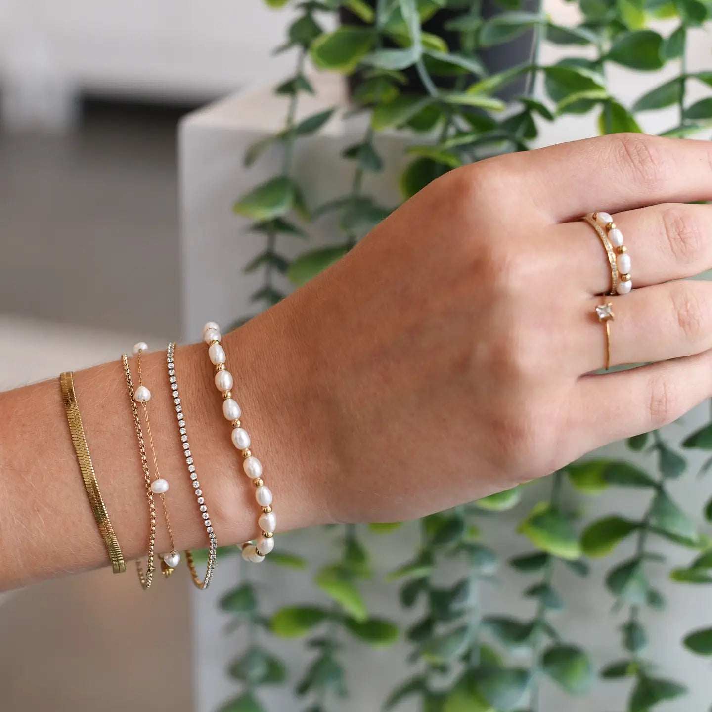 Nikki Smith Percy Pearl Bracelet Waterproof Gold-Bracelets-Nikki Smith-Deja Nu Boutique, Women's Fashion Boutique in Lampasas, Texas