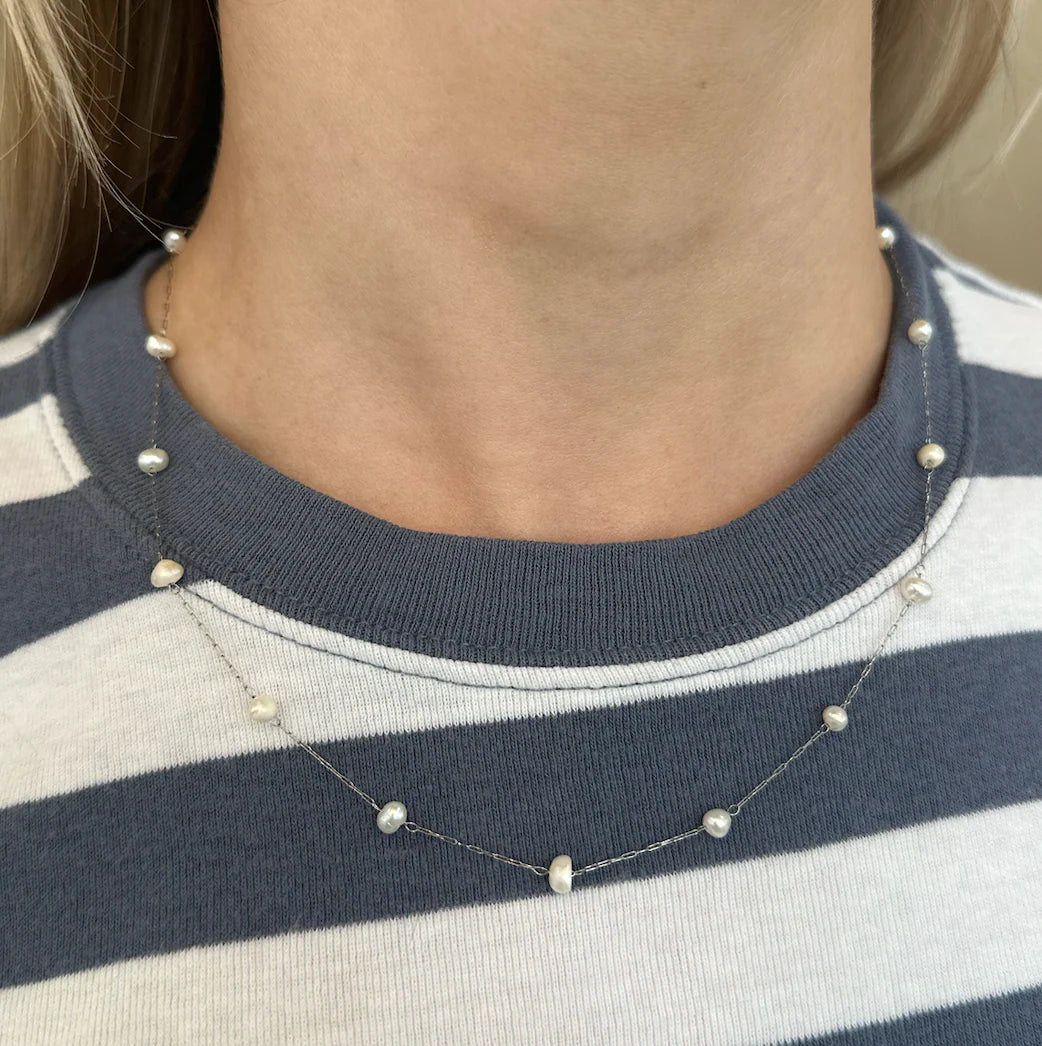 Nikki Smith Silver Camille Pearl Necklace Waterproof Silver-Necklaces-Nikki Smith-Deja Nu Boutique, Women's Fashion Boutique in Lampasas, Texas