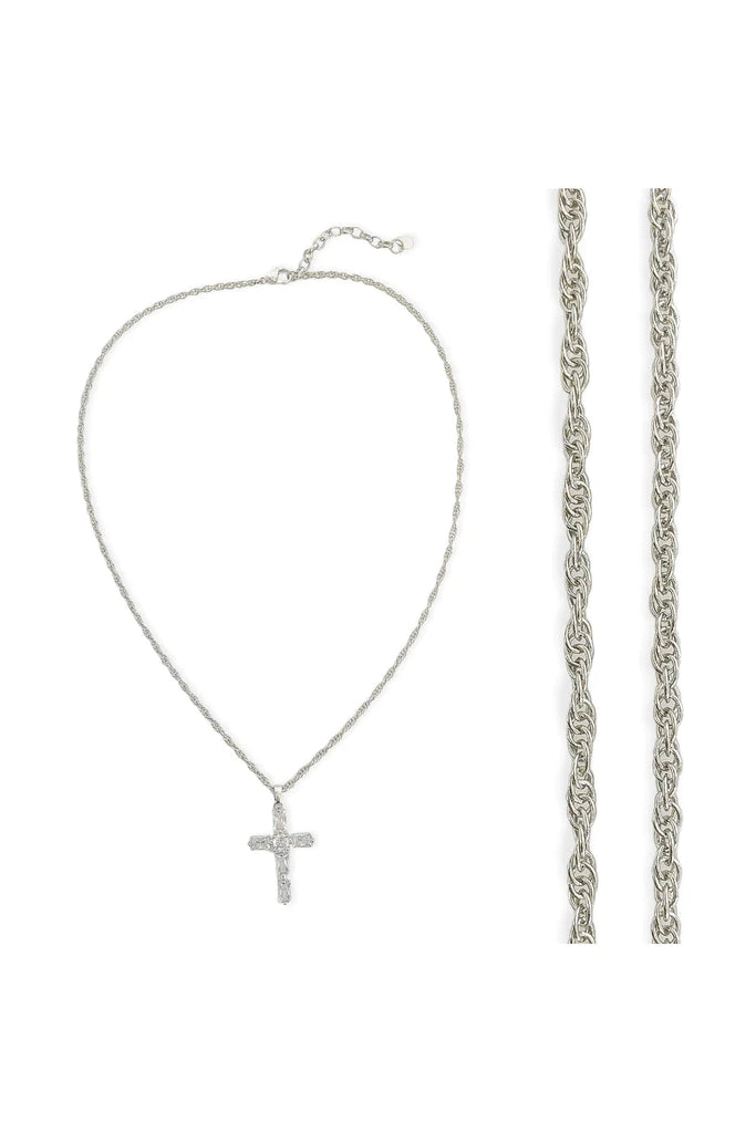 OMG BLING CZ Cross Necklace In Rhodium (Silver)-Necklaces-OMG BLINGS-Deja Nu Boutique, Women's Fashion Boutique in Lampasas, Texas