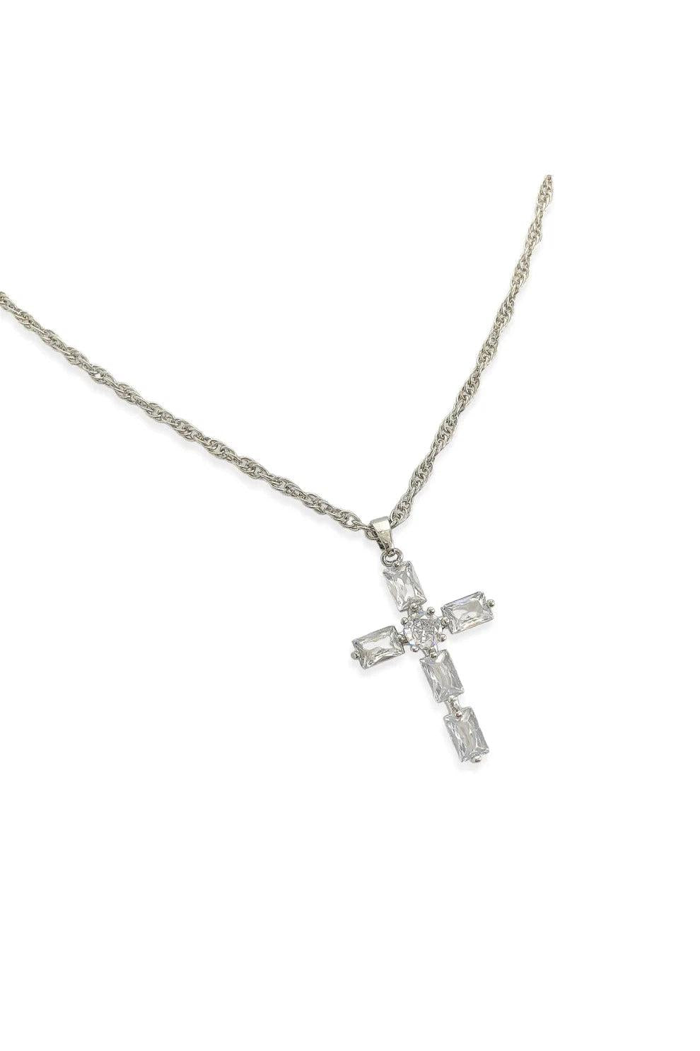 OMG BLING CZ Cross Necklace In Rhodium (Silver)-Necklaces-OMG BLINGS-Deja Nu Boutique, Women's Fashion Boutique in Lampasas, Texas