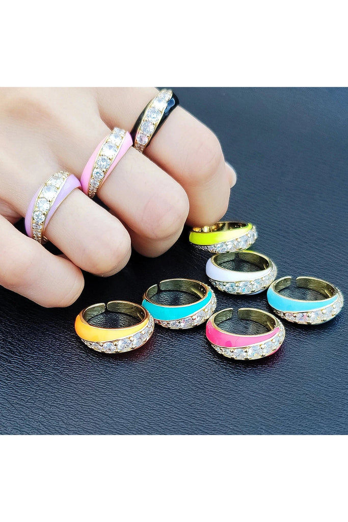 OMG BLING CZ Enamel Ring In Pink-Rings-OMG BLINGS-Deja Nu Boutique, Women's Fashion Boutique in Lampasas, Texas