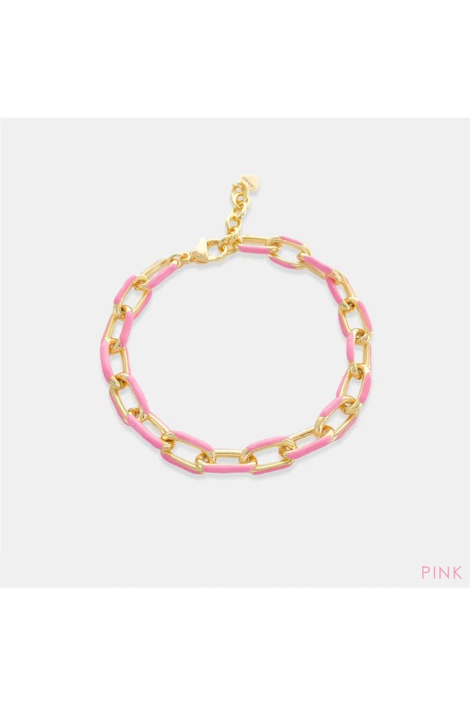 OMG BLING Enamel Paperclip Bracelet In Pink-Bracelets-OMG BLINGS-Deja Nu Boutique, Women's Fashion Boutique in Lampasas, Texas