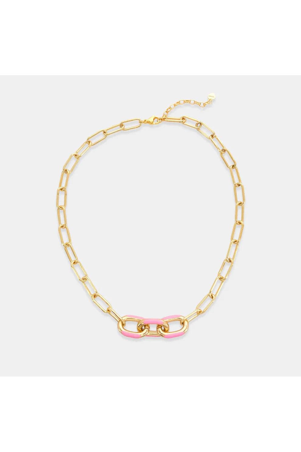 Omg Bling Pink Enamel Paperclip Chain Necklace-Necklaces-OMG BLINGS-Deja Nu Boutique, Women's Fashion Boutique in Lampasas, Texas