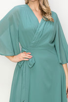 ONE THE LAND Elegant Wrap Knit V Neck Midi Dress With Side Tie In Dusty Teal-Midi Dresses-ONETHELAND-Deja Nu Boutique, Women's Fashion Boutique in Lampasas, Texas