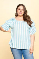 Oddi Sky Blue And White Stripe Ruffle Sleeve Plus Top-Curvy/Plus Tops-Oddi-Deja Nu Boutique, Women's Fashion Boutique in Lampasas, Texas