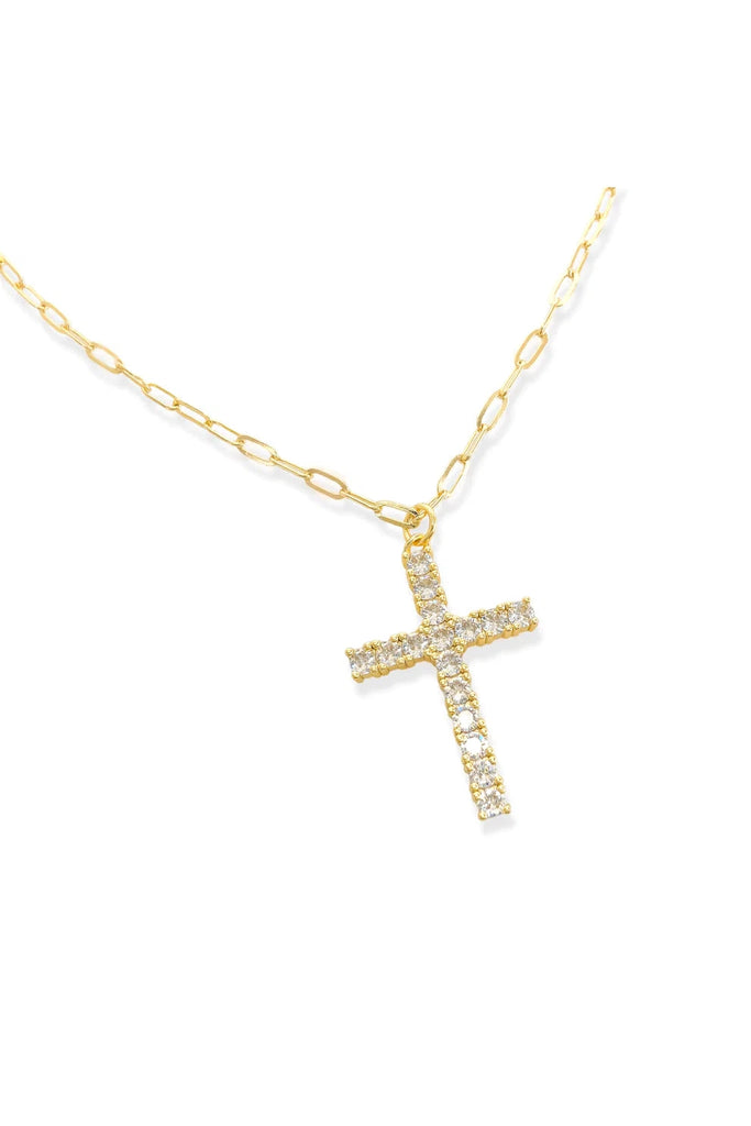 Omg Bling CZ Cross Necklace In Gold-Necklaces-OMG BLINGS-Deja Nu Boutique, Women's Fashion Boutique in Lampasas, Texas