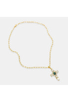 Omg Bling CZ Cross Necklace With Opal Center-Necklaces-OMG BLINGS-Deja Nu Boutique, Women's Fashion Boutique in Lampasas, Texas