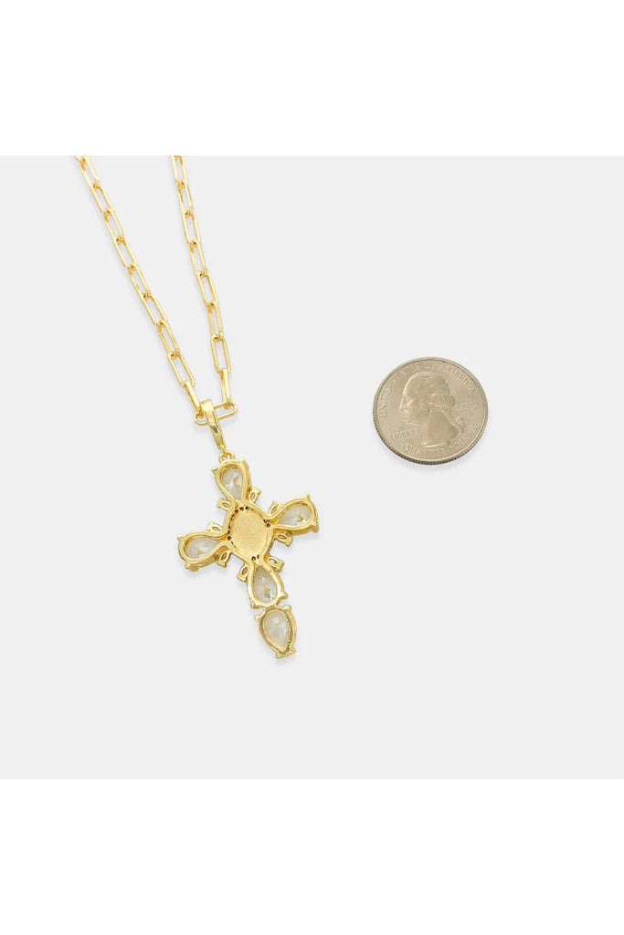 Omg Bling CZ Cross Necklace With Opal Center-Necklaces-OMG BLINGS-Deja Nu Boutique, Women's Fashion Boutique in Lampasas, Texas