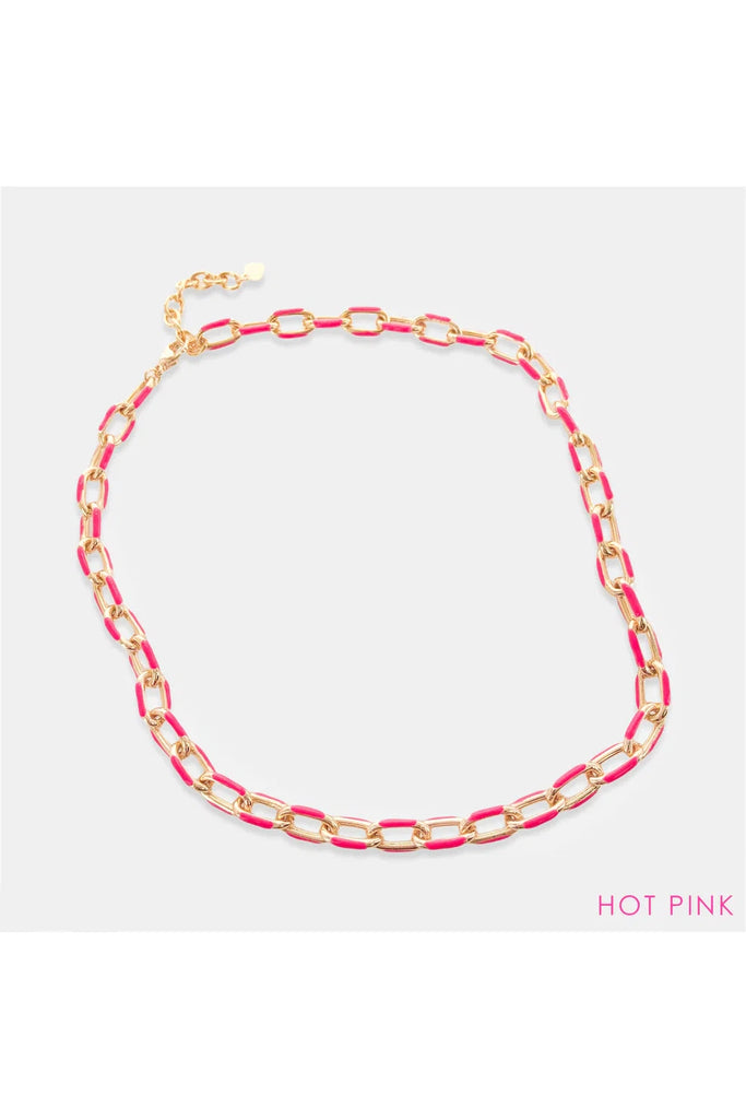 Omg Bling Enamel Paperclip Chain Necklace In Hot Pink-Necklaces-OMG BLINGS-Deja Nu Boutique, Women's Fashion Boutique in Lampasas, Texas