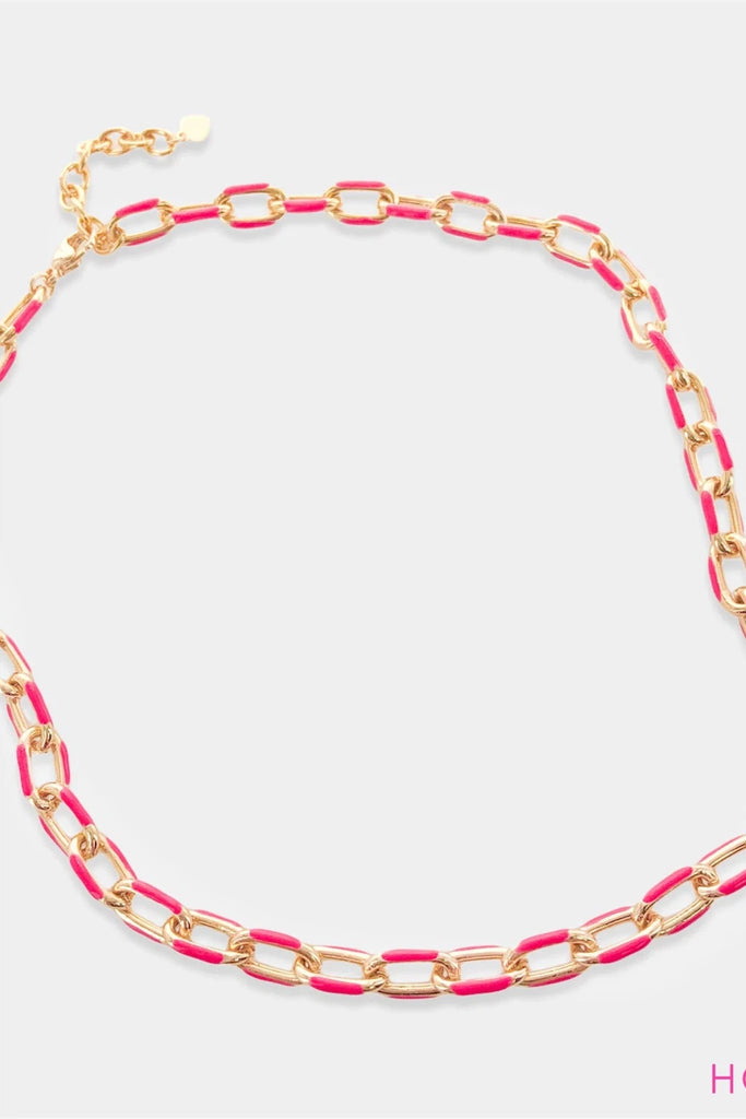 Omg Bling Enamel Paperclip Chain Necklace In Hot Pink-Necklaces-OMG BLINGS-Deja Nu Boutique, Women's Fashion Boutique in Lampasas, Texas