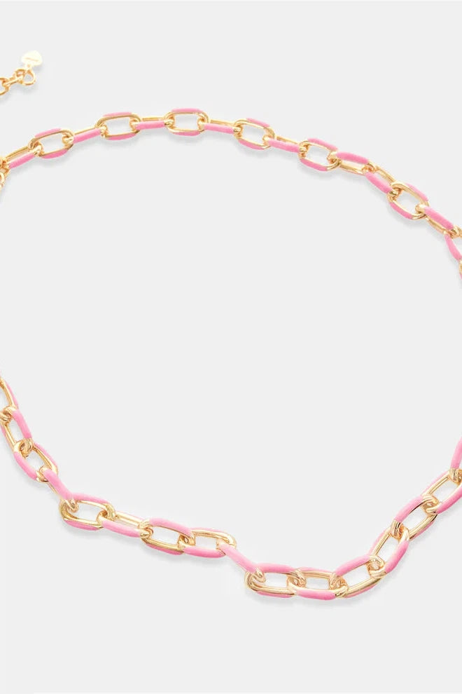 Omg Bling Enamel Paperclip Chain Necklace In Pink-Necklaces-OMG BLINGS-Deja Nu Boutique, Women's Fashion Boutique in Lampasas, Texas