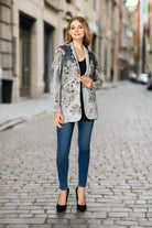 Origami Apparel Lace & Sequin Blazer Jacket in Grey & Navy – Style 4800Grey DD Navy-Jackets-Origami Apparel-Deja Nu Boutique, Women's Fashion Boutique in Lampasas, Texas