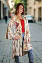 Origami Laser Cut High-Low Cardigan in Vintage Bird Faux Suede-Jackets-Origami Apparel-Deja Nu Boutique, Women's Fashion Boutique in Lampasas, Texas